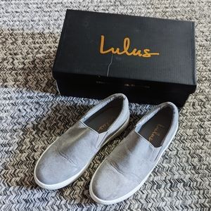 Lulu's Dylann Grey Suede Slip-On Flatform Sneakers